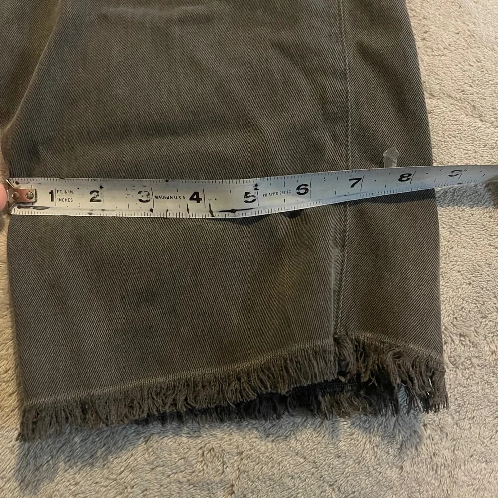 Aerie Pants Womens Large Gray High Waisted Wide Leg Raw Hem Cotton Linen Utility